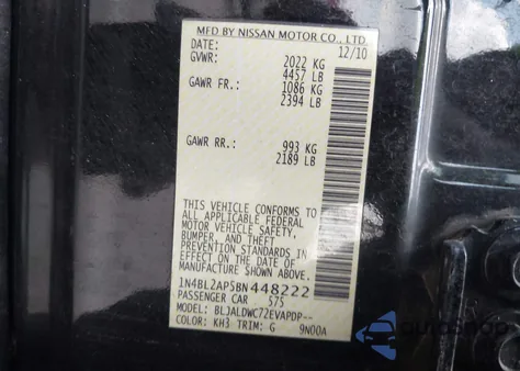 2011 Nissan Altima 3.5 Sr z USA, uszkodzony, nr VIN 1N4BL2AP5BN448222